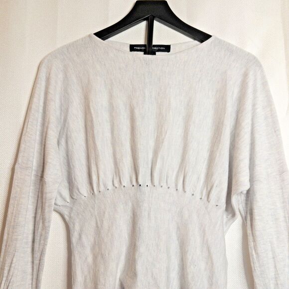 French Connection Ruched Waist Knit Sweater Gray Tie Cuff Long Sleeve Top SizeXS - Picture 9 of 14